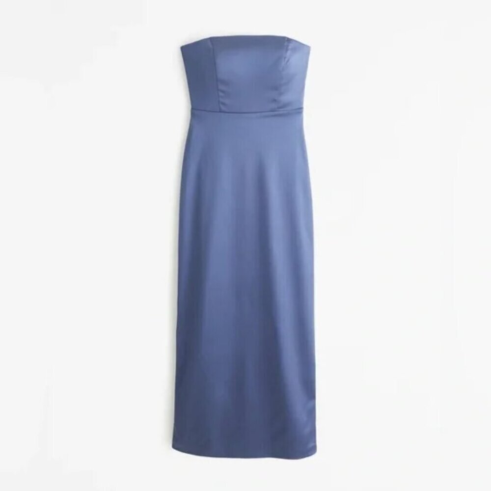 Abercrombie & Fitch Stretch Satin Strapless Maxi Dress Blue Size Large - Picture 5 of 13